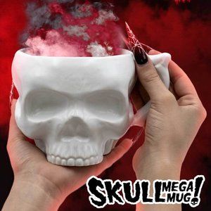 PAIR Large Matte White Anatomical Skull Mega Mug for Coffee Soup Cereal 23oz NIB